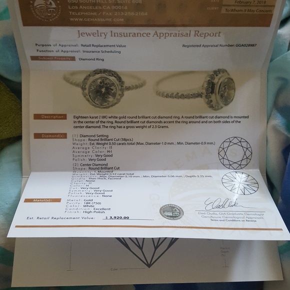 GIA $3920 18k white gold 1.00ct diamond ring - Picture 8 of 8